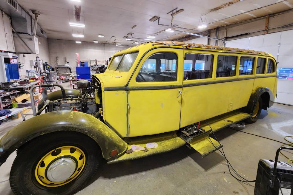 view of the car during repair